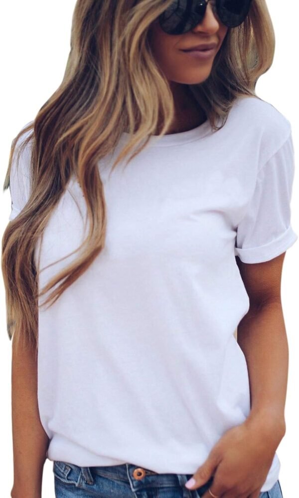 LOVFEE Women's Basic Cotton Crewneck O-Neck Short Sleeve Loose Casual T-Shirts - Image 2