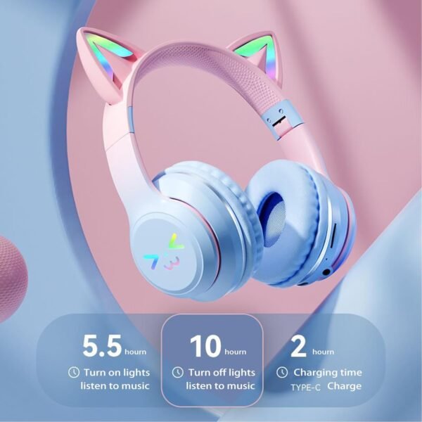 Kids Bluetooth Headphones, LED Lights, 85dBA Safe Volume Limit, 48 Hours Playback Time, Bluetooth 5.0, Type-C Quick Charge for Travel, Wireless Kids Headphones for Travel iPad Tablet. (Black)