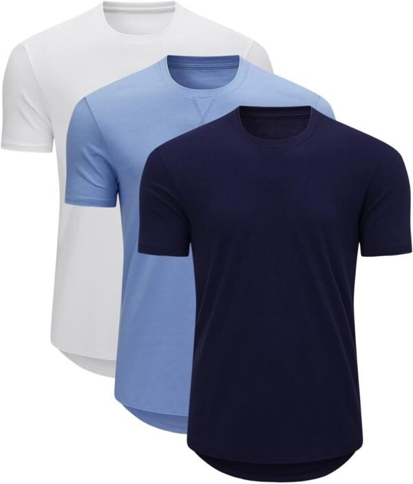Mens 3 Pack Crewneck T-Shirts Short Sleeve Hipster Hip Hop Longline Classic Tee Tops - Image 6
