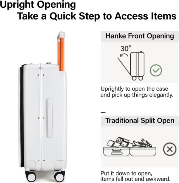 Hanke Luggage Hard Shell Suitcases 24 Inch Checked-Medium Luggage with Spinner Wheels TSA Approved Travel Luggage Wide Handle for Men Women(Smoke White) - Image 7