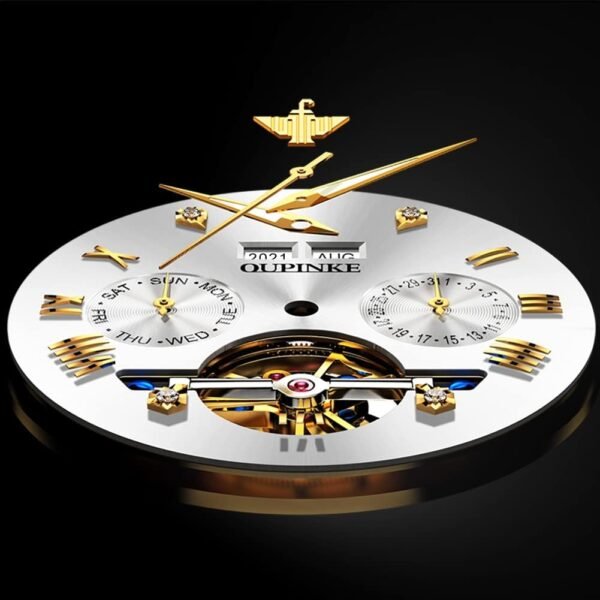 OUPINKE Automatic Watches for Men Skeleton Mechanical Self Winding Luxury Business Dress Wrist Watch Diamond Tungsten Steel Sapphire Crystal Calendar Waterproof Luminous - Image 4