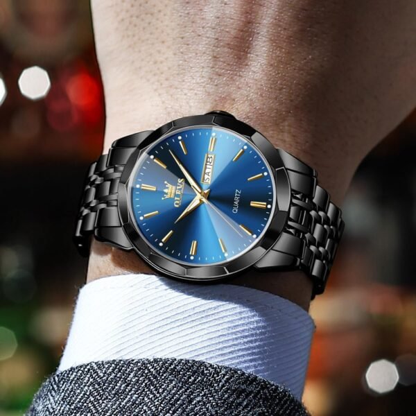 OLEVS Watch for Men Diamond Business Dress Analog Quartz Stainless Steel Waterproof Luminous Date Two Tone Luxury Casual Wrist Watch - Image 8