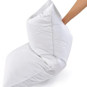 Three Geese White Goose Feather and Polyester Bed Pillows Queen/Standard Size Set of 1- Soft 600 Thread Count 100% Cotton, Medium Firm,Soft Support, White Solid