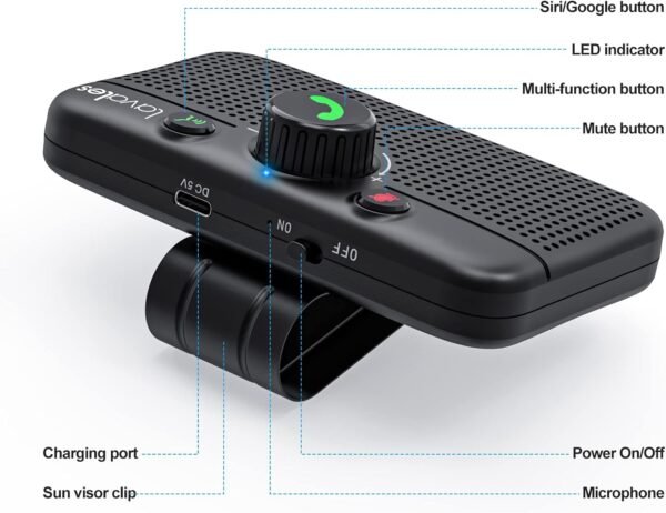 Bluetooth 5.3 Car Speaker, Handsfree Cell Phone Automobile Speakerphones, Support Siri Google Voice Assistant/Motion AUTO ON, Bluetooth Visor Speakerphone Wireless Car kit - Image 8