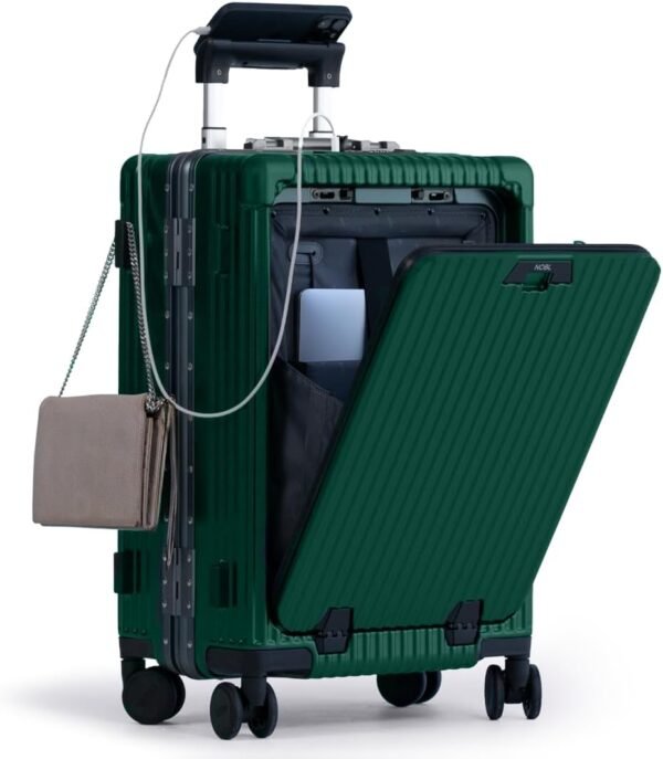 Nobl Travel Zipperless Carry On Suitcase - Noble Travel Suitcase Unbreakable Carry On Luggage 22x14x9 Airline Approved - Polycarbonate Shell, Aluminum Frame, Dual TSA Locks, 360° Spinner Wheels- Green