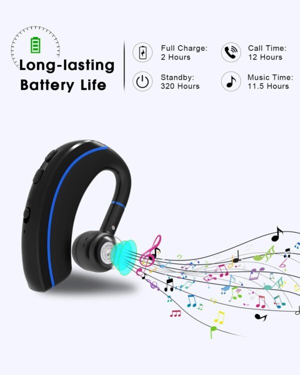 NANAMI Bluetooth Headset, Bluetooth Earpiece V5.0, 320Hrs Ultralight Headphones with Rotatable Mic, Hands-Free Earphones, Noise Cancelling, in-Ear Earbuds for iPhone Android Cell Phone/Laptop/Trucker - Image 5