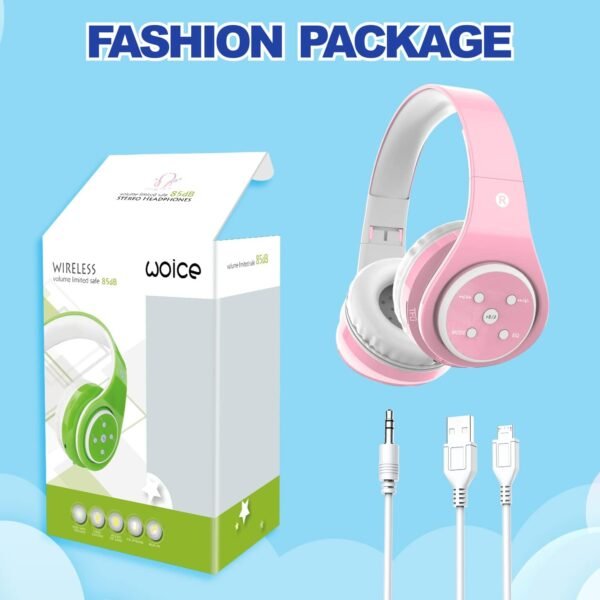Kids Bluetooth Headphones 85db/110db Volume Limit Wireless/Wired Aux Port Foldable Noise Protection Over-Ear Build-in Mic Headphones for Kids Adults Travel School Phone Pad Tablet PC Pink - Image 6