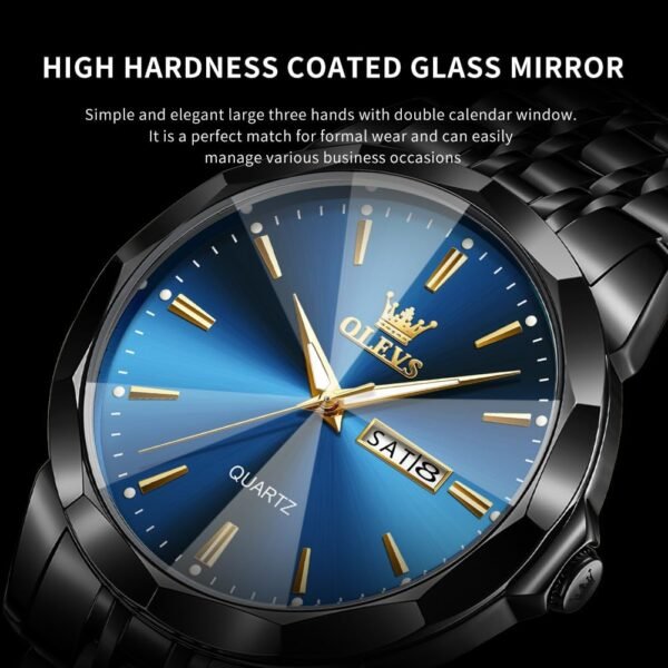 OLEVS Watch for Men Diamond Business Dress Analog Quartz Stainless Steel Waterproof Luminous Date Two Tone Luxury Casual Wrist Watch - Image 5