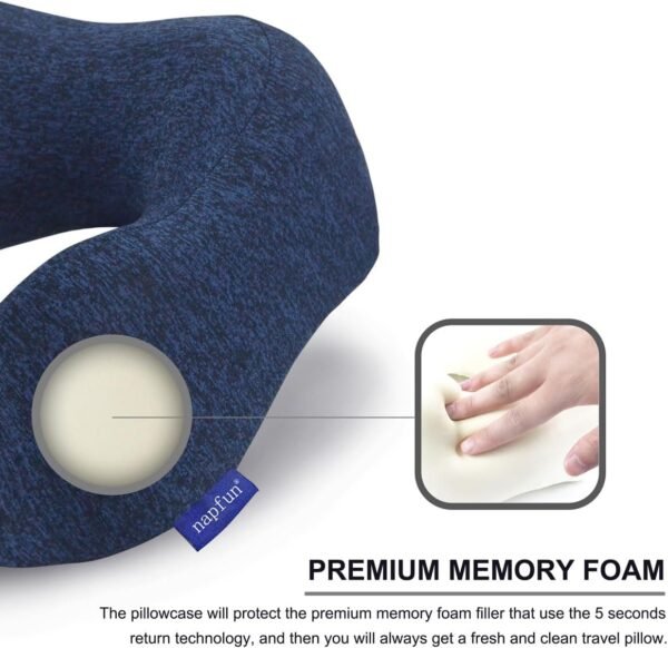 napfun Neck Pillow for Traveling, Upgraded Travel Neck Pillow for Airplane 100% Pure Memory Foam Travel Pillow for Flight Headrest Sleep, Portable Plane Accessories, Full Dark Blue, Medium (120-200LB) - Image 4
