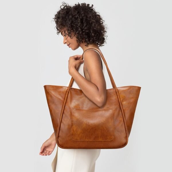 KKXIU Large Tote Bag for Women with Zipper Work Leather Travel Purse and Handbags - Image 2