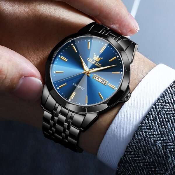 OLEVS Watch for Men Diamond Business Dress Analog Quartz Stainless Steel Waterproof Luminous Date Two Tone Luxury Casual Wrist Watch - Image 7