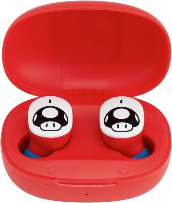 eKids Wireless Earbuds with Microphone, Bluetooth Earbuds with Charging Case Designed for School, Home, or Travel (Mario)