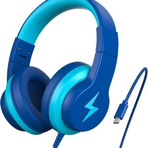 Kids Headphones for School, 2025 Upgrade USB C Kids Headphones, Wired Headphone for kids, 94dB Safe Volume Limited, Foldable Over-Ear Headphone for Boys, Girls /Cellphones /iPad /PC /Travel-Bule