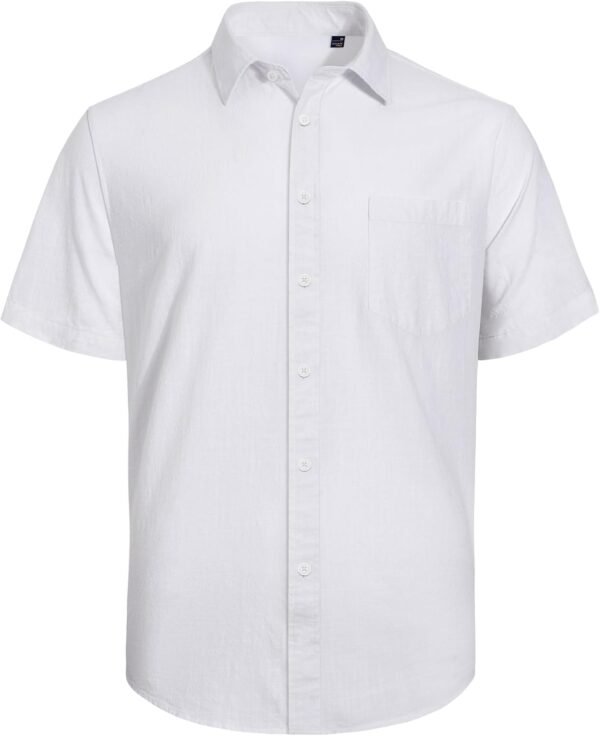 J.VER Men's Cotton Linen Short Sleeve Shirts Casual Lightweight Button Down Shirts Vacation Beach Summer Tops with Pocket - Image 3