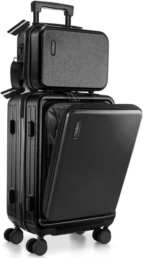 22 Inch Carry On Luggage 22x14x9 Airline Approved, Carry On Suitcase with Wheels, Hard-shell Carry-on Luggage, Durable Luggage Carry On, Jet Black Small Suitcase with Cosmetic Carry On Bag