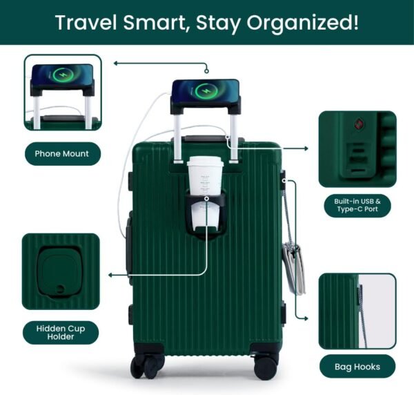 Nobl Travel Zipperless Carry On Suitcase - Noble Travel Suitcase Unbreakable Carry On Luggage 22x14x9 Airline Approved - Polycarbonate Shell, Aluminum Frame, Dual TSA Locks, 360° Spinner Wheels- Green - Image 3