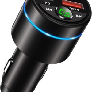 FM Transmitter for Car Bluetooth 5.3, [All-Metal] PD 30W & QC3.0 18W Fast Car Charger, Wireless FM Radio Car Kit Bluetooth Car Adapter, Noise Cancelling Hands-Free Call, Blue Light - Black