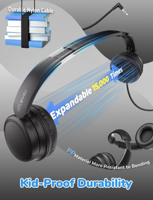 iClever Kids Wired Headphones for School Students K-12 & Teachers, Durable PP Material, Tangle Free, Kids Headphones with Cord Multiple Folding Options Suitable for School/Home/Travel, Bulk 5Pack - Image 2