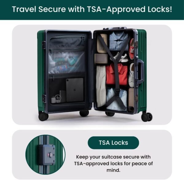 Nobl Travel Zipperless Carry On Suitcase - Noble Travel Suitcase Unbreakable Carry On Luggage 22x14x9 Airline Approved - Polycarbonate Shell, Aluminum Frame, Dual TSA Locks, 360° Spinner Wheels- Green - Image 6