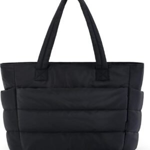 BAGSMART Tote Bag for Women, Lightweight Puffy Tote Bag with Compartments, Quilted Shoulder Bag Handbag for Travel, Work