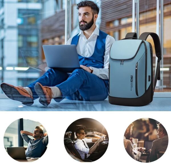 BANGE Business Smart Backpack Waterproof fit 15.6 Inch Laptop Backpack with USB Charging Port,Travel Durable Backpack (Light Blue(three Pocket), Medium) - Image 6