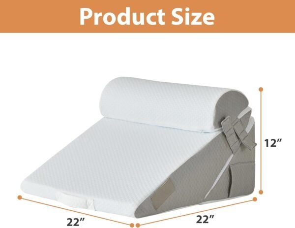 3PCS Wedge Pillow Set for After Surgery, Bed Wedge Pillow for Headboard, Wedge Pillow for Acid Reflux Relief, Sleeping, Post Surgery, Back Support Pillow for Bed Sitting Up, Snoring, White/Grey - Image 3