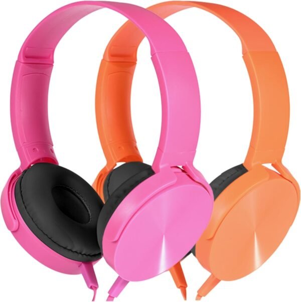Kids Headphones 2 Pack for School Classroom K-12, Durable Wired Student Computer Online Learning Headset for Laptop Library Airplane and Travel (Pink+Orange)