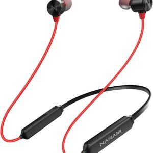 NANAMI Bluetooth Earbuds, 5.3 Bluetooth Wireless Headphones, IPX7 Waterproof, in-Ear Earphones with Mic, Noise Cancelling Headsets, Magnetic Neckband, 18 Hours Playtime for Gym, Sports (Red with Red)
