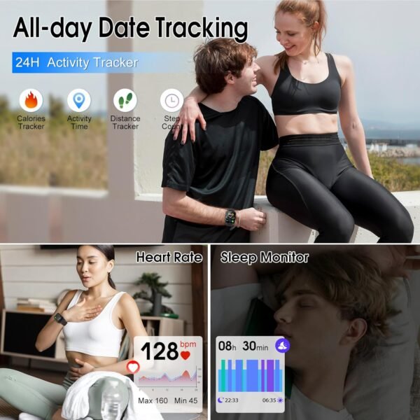 Smart Watch for Men Women, 1.85" Smartwatch (Answer/Make Call), 2025 Fitness Activity Tracker, 110+ Sport Modes/Heart Rate/Sleep Monitor/Pedometer, IP68 Waterproof Fitness Watch for Android iOS, Black - Image 5