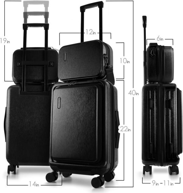 22 Inch Carry On Luggage 22x14x9 Airline Approved, Carry On Suitcase with Wheels, Hard-shell Carry-on Luggage, Durable Luggage Carry On, Jet Black Small Suitcase with Cosmetic Carry On Bag - Image 2