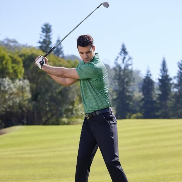 Mens Golf Shirt Moisture Wicking Dry Fit Performance Sport Short Sleeve Striped Golf Polo Shirts for Men - Image 3