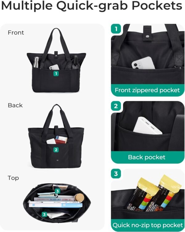 BAGSMART Tote Bag for Women, Foldable Tote Bag With Zipper Travel Large Shoulder Bag Handbag for Work-16.5''l X 6''wx 14''h - Image 4