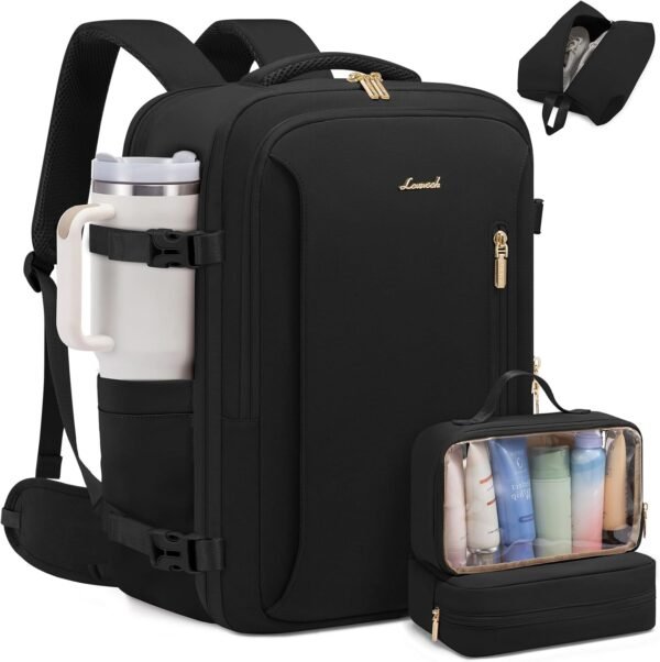 LOVEVOOK Travel Backpack For Women with Waist Strap, 40L Carry On Backpack Luggage Flight Approved,TSA Personal ltem Travel Bag Essentials Fits 17.3 Inch Laptop,Weekender Daypack with 3 Packing Cubes