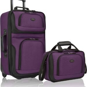 U.S. Traveler Rio Rugged Fabric Expandable Carry-on Luggage, Purple, Set