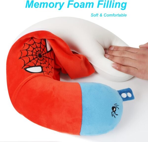Superhero Travel Pillow for Kids & Adults with Sleep Eye Mask, Memory Foam U-Shaped Neck Pillow with Washable Cover, Soft Head Support Travel Accessories for Airplane Car Train Bus Recline, Red - Image 5