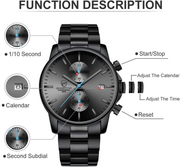 GOLDEN HOUR Fashion Business Mens Watches with Stainless Steel Waterproof Chronograph Quartz Watch for Men, Auto Date - Image 3