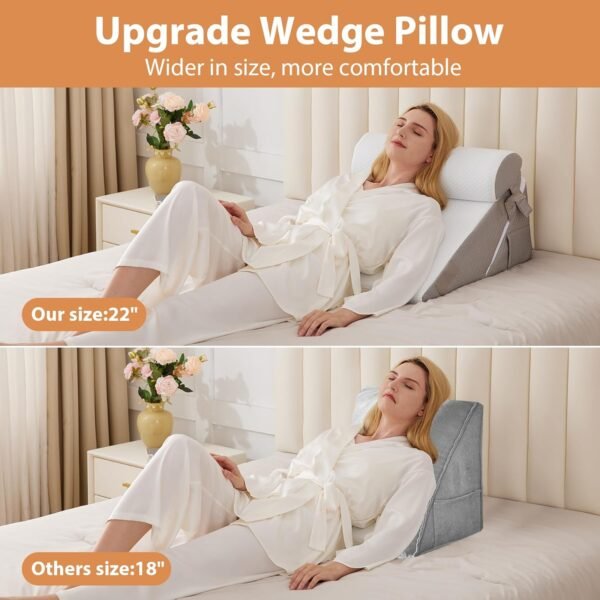 3PCS Wedge Pillow Set for After Surgery, Bed Wedge Pillow for Headboard, Wedge Pillow for Acid Reflux Relief, Sleeping, Post Surgery, Back Support Pillow for Bed Sitting Up, Snoring, White/Grey - Image 7