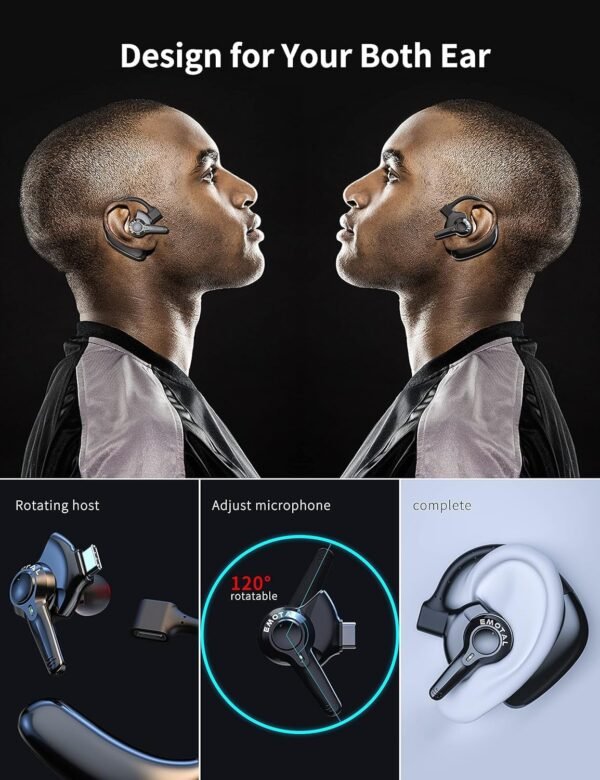 Dual-Mic AI Noise Cancelling Bluetooth Headset for Cell Phones, 10 Days Standby 30Hrs HD Talktime Bluetooth Earpiece IPX6 Waterproof Ultralight for Driving/Truckers/Business, Black - Image 4