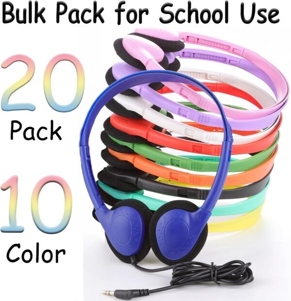 20 Pack Bulk Classroom Headphones for Students Kids School, Wholesale Headphones Class Set with 3.5mm Jack for Chromebook Laptop PC Computer(10 Mixed Colors) - Image 2