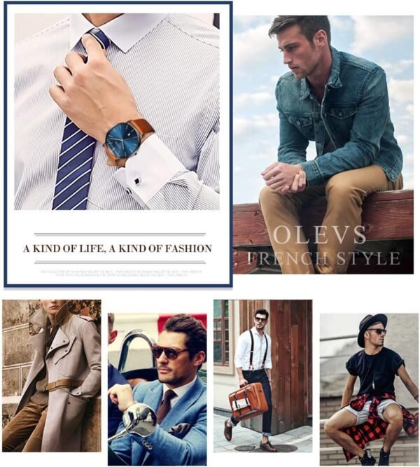 OLEVS Mens Watches Minimalist Ultra Thin Fashion Casual Analog Quartz Date Watch Waterproof Slim Simple Big Face Dress Wrist Watch with Retro Leather Band for Men - Image 7
