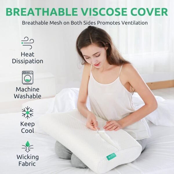 UTTU Cervical Pillow for Neck Strain Relief, Memory Foam Neck Pillow for Sleeping, Adjustable Orthopedic Sandwich Pillow, Contour Cooling for Side Back Stomach Sleeper, Queen(23.6"×14"×4.7"/3.9") - Image 5
