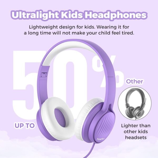 TuneFlux Upgraded Kids Headphones, Wired Toddler Headphones, 85dB Limited Volume On Ear Headphones, Portable Foldable Design, Stereo Sound Kids Headsets for School/Tablet/Travel-Purple - Image 7