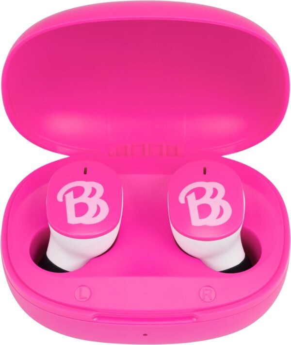 eKids Barbie Wireless Earbuds with Microphone, Bluetooth Earbuds with Charging Case for Ear Buds, Designed for School, Home, or Travel