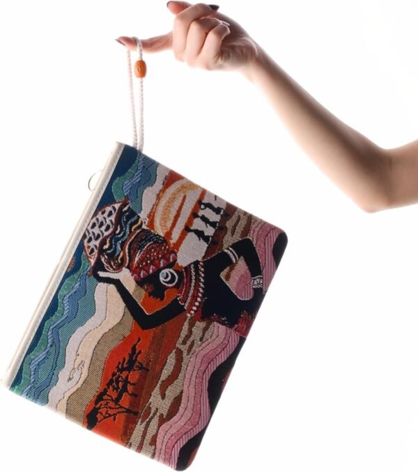 Bohemian Artisan Clutch Purse for Women - Vintage Tapestry Casual Bag with Wrist Strap, Unique Gift for Daily Boho Style - Image 3