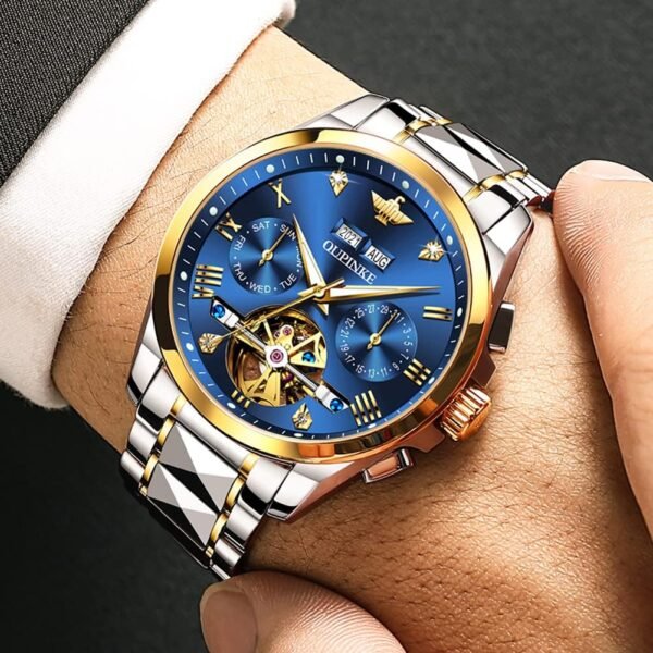 OUPINKE Men's Watch Automatic 44mm Big Dial Tungsten Steel Strap Date Waterproof Luxury Sapphire Crystal - Image 2
