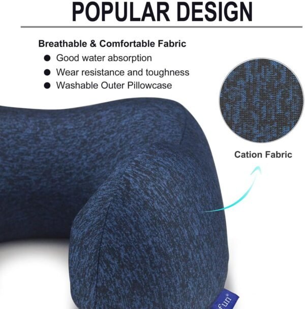 napfun Neck Pillow for Traveling, Upgraded Travel Neck Pillow for Airplane 100% Pure Memory Foam Travel Pillow for Flight Headrest Sleep, Portable Plane Accessories, Full Dark Blue, Medium (120-200LB) - Image 3