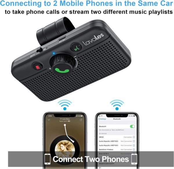 Bluetooth 5.3 Car Speaker, Handsfree Cell Phone Automobile Speakerphones, Support Siri Google Voice Assistant/Motion AUTO ON, Bluetooth Visor Speakerphone Wireless Car kit - Image 5