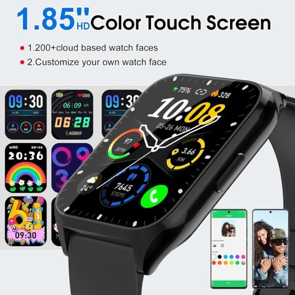 Smart Watch for Men Women, 1.85" Smartwatch (Answer/Make Call), 2025 Fitness Activity Tracker, 110+ Sport Modes/Heart Rate/Sleep Monitor/Pedometer, IP68 Waterproof Fitness Watch for Android iOS, Black - Image 2