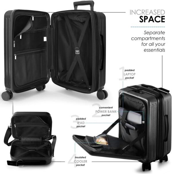 22 Inch Carry On Luggage 22x14x9 Airline Approved, Carry On Suitcase with Wheels, Hard-shell Carry-on Luggage, Durable Luggage Carry On, Jet Black Small Suitcase with Cosmetic Carry On Bag - Image 5