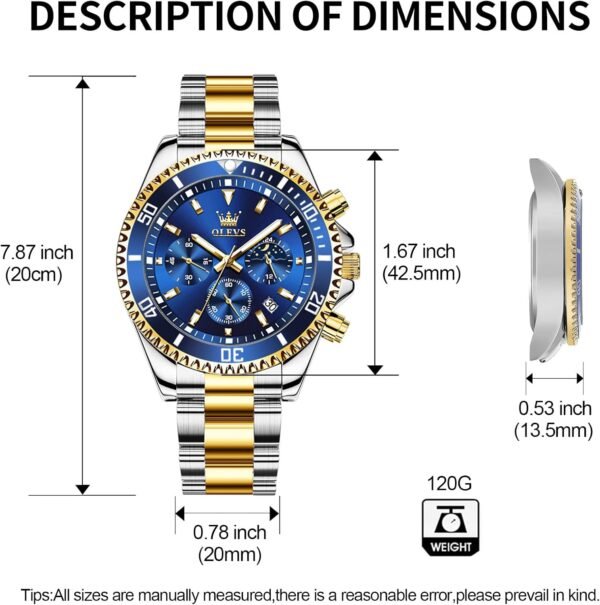 OLEVS Mens Watches Big Face Stainless Steel Waterproof Date Analog Quartz Watches Fashion BusinessWrist Watches for Men… - Image 7